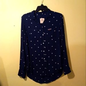 Women's Hollister Long Sleeve Button Up Polka-Dot Blouse.